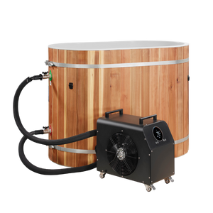 DCT oval barrel cold plunge tub with 0.8 HP chiller unit
