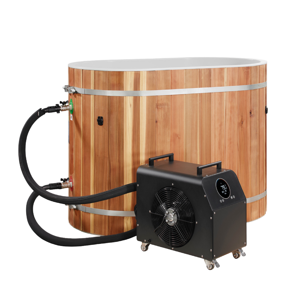 DCT oval barrel cold plunge tub with 0.8 HP chiller unit