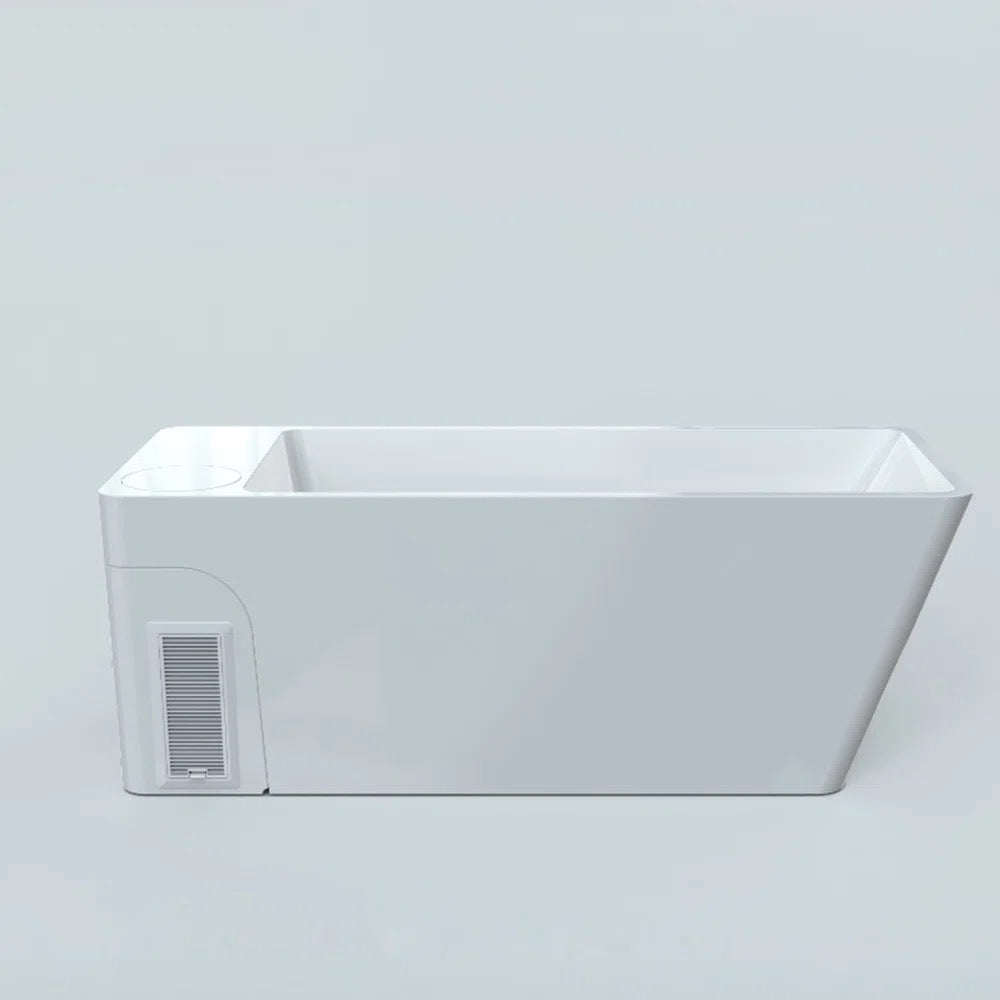 Orivon Frost cold plunge tub, side view showing integrated chiller